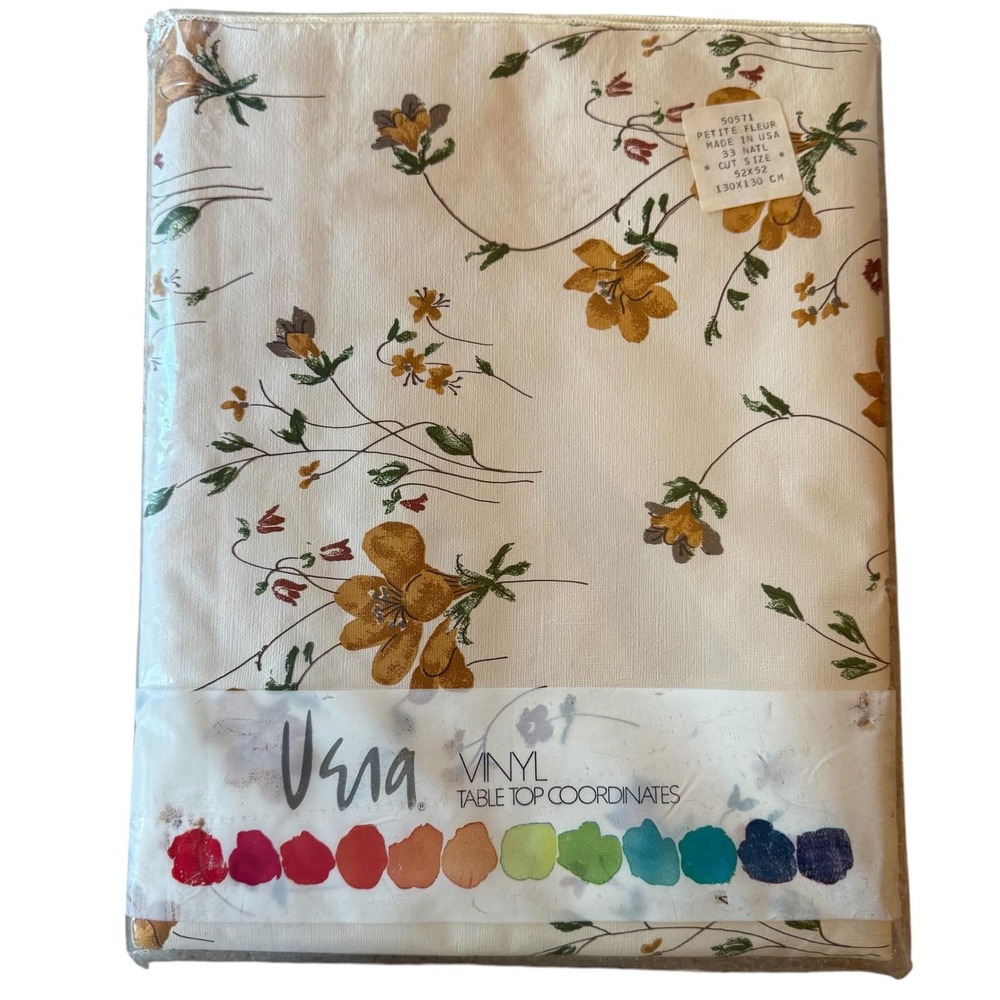 Vintage Vera Neumann Petite Fleur Vinyl Tablecloth 52x52 New in Pkg NOS Floral
